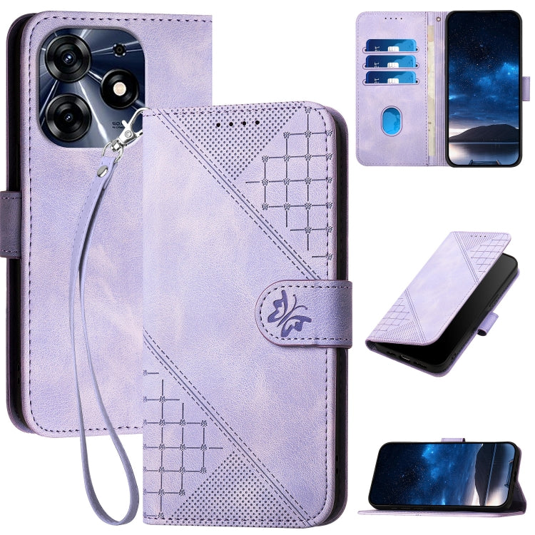 Grid Butterfly Embossed Pattern Leather Phone Case with Lanyard, For Tecno Pova 6 Neo, For Tecno Pova 6 5G / 6 Pro 5G, For Tecno Camon 30 Pro 5G, For Tecno Spark 20 4G / 20C 4G, For Tecno Pop 8 4G, For Tecno Spark Go 2024 4G, For Tecno Camon 20 Premier...