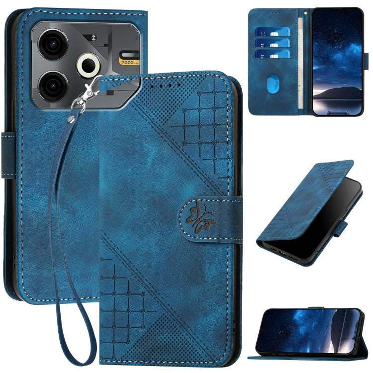 Grid Butterfly Embossed Pattern Leather Phone Case with Lanyard, For Tecno Pova 6 Neo, For Tecno Pova 6 5G / 6 Pro 5G, For Tecno Camon 30 Pro 5G, For Tecno Spark 20 4G / 20C 4G, For Tecno Pop 8 4G, For Tecno Spark Go 2024 4G, For Tecno Camon 20 Premier...