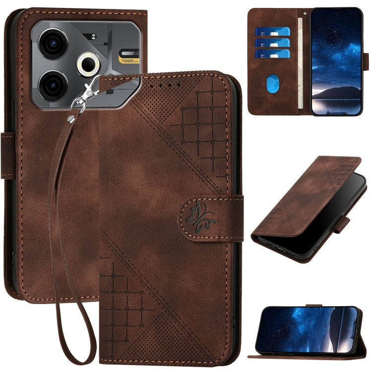 Grid Butterfly Embossed Pattern Leather Phone Case with Lanyard, For Tecno Pova 6 Neo, For Tecno Pova 6 5G / 6 Pro 5G, For Tecno Camon 30 Pro 5G, For Tecno Spark 20 4G / 20C 4G, For Tecno Pop 8 4G, For Tecno Spark Go 2024 4G, For Tecno Camon 20 Premier...