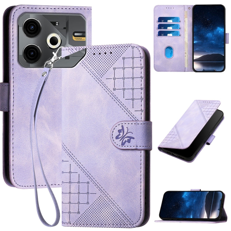 Grid Butterfly Embossed Pattern Leather Phone Case with Lanyard, For Tecno Pova 6 Neo, For Tecno Pova 6 5G / 6 Pro 5G, For Tecno Camon 30 Pro 5G, For Tecno Spark 20 4G / 20C 4G, For Tecno Pop 8 4G, For Tecno Spark Go 2024 4G, For Tecno Camon 20 Premier...