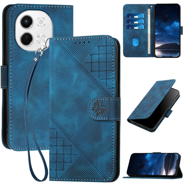 Grid Butterfly Embossed Pattern Leather Phone Case with Lanyard, For Tecno Pova Curve 2 5G, For Tecno Spark Go 3 / Pop 20 4G, For Tecno Spark 50 4G, For Tecno Camon 50 Pro 4G, For Tecno Camon 50 4G, For Tecno Spark Slim, For Tecno Spark 40 4G          ...