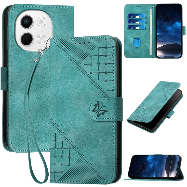 Grid Butterfly Embossed Pattern Leather Phone Case with Lanyard, For Tecno Pova Curve 2 5G, For Tecno Spark Go 3 / Pop 20 4G, For Tecno Spark 50 4G, For Tecno Camon 50 Pro 4G, For Tecno Camon 50 4G, For Tecno Spark Slim, For Tecno Spark 40 4G          ...