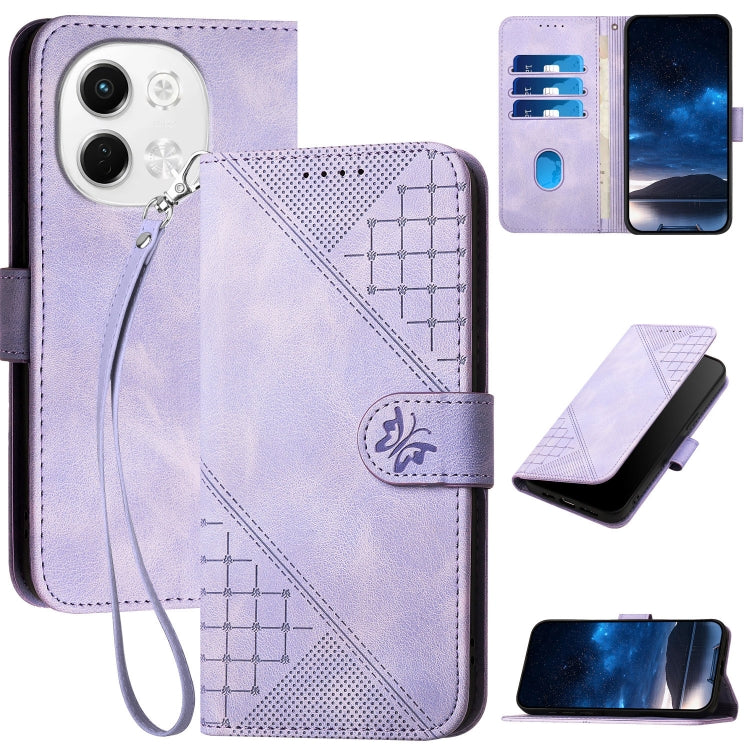 Grid Butterfly Embossed Pattern Leather Phone Case with Lanyard, For Tecno Pova Curve 2 5G, For Tecno Spark Go 3 / Pop 20 4G, For Tecno Spark 50 4G, For Tecno Camon 50 Pro 4G, For Tecno Camon 50 4G, For Tecno Spark Slim, For Tecno Spark 40 4G          ...