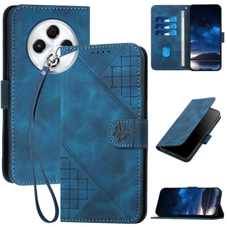 Grid Butterfly Embossed Pattern Leather Phone Case with Lanyard, For Tecno Pova Curve 2 5G, For Tecno Spark Go 3 / Pop 20 4G, For Tecno Spark 50 4G, For Tecno Camon 50 Pro 4G, For Tecno Camon 50 4G, For Tecno Spark Slim, For Tecno Spark 40 4G          ...