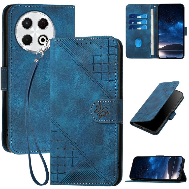 Grid Butterfly Embossed Pattern Leather Phone Case with Lanyard, For Tecno Pova Curve 2 5G, For Tecno Spark Go 3 / Pop 20 4G, For Tecno Spark 50 4G, For Tecno Camon 50 Pro 4G, For Tecno Camon 50 4G, For Tecno Spark Slim, For Tecno Spark 40 4G          ...