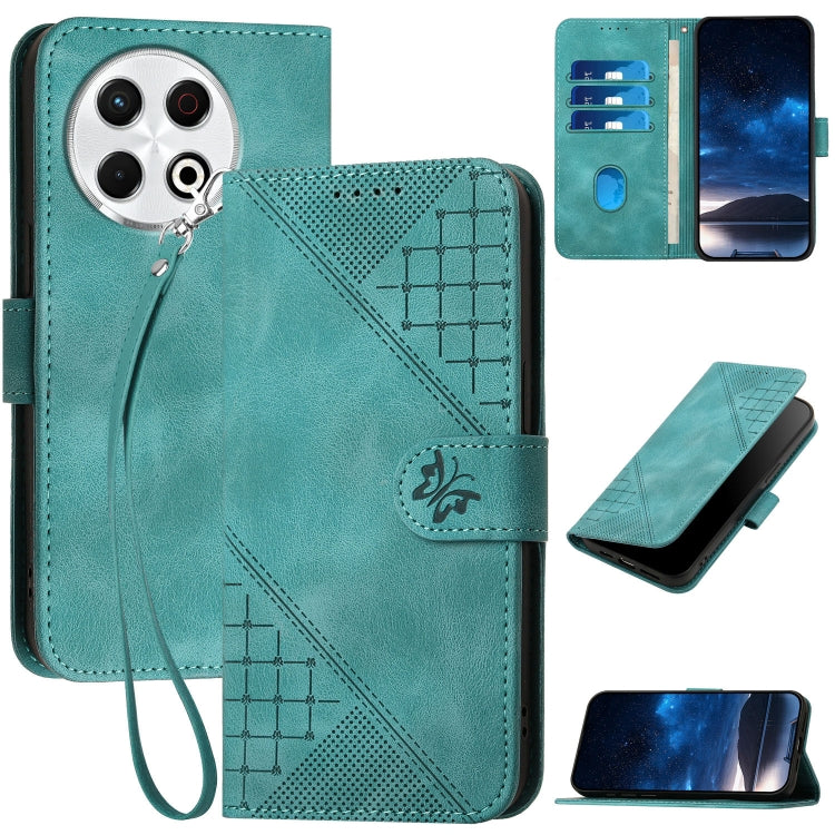 Grid Butterfly Embossed Pattern Leather Phone Case with Lanyard, For Tecno Pova Curve 2 5G, For Tecno Spark Go 3 / Pop 20 4G, For Tecno Spark 50 4G, For Tecno Camon 50 Pro 4G, For Tecno Camon 50 4G, For Tecno Spark Slim, For Tecno Spark 40 4G          ...