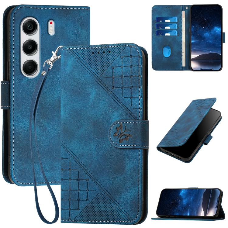 Grid Butterfly Embossed Pattern Leather Phone Case with Lanyard, For Tecno Pova Curve 2 5G, For Tecno Spark Go 3 / Pop 20 4G, For Tecno Spark 50 4G, For Tecno Camon 50 Pro 4G, For Tecno Camon 50 4G, For Tecno Spark Slim, For Tecno Spark 40 4G          ...