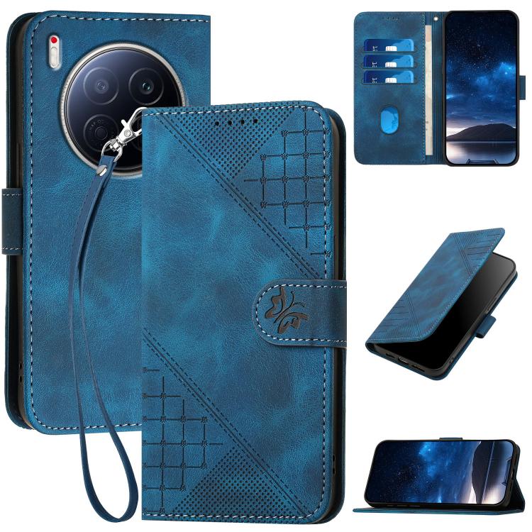 Grid Butterfly Embossed Pattern Leather Phone Case with Lanyard, For Tecno Pova Curve 2 5G, For Tecno Spark Go 3 / Pop 20 4G, For Tecno Spark 50 4G, For Tecno Camon 50 Pro 4G, For Tecno Camon 50 4G, For Tecno Spark Slim, For Tecno Spark 40 4G          ...