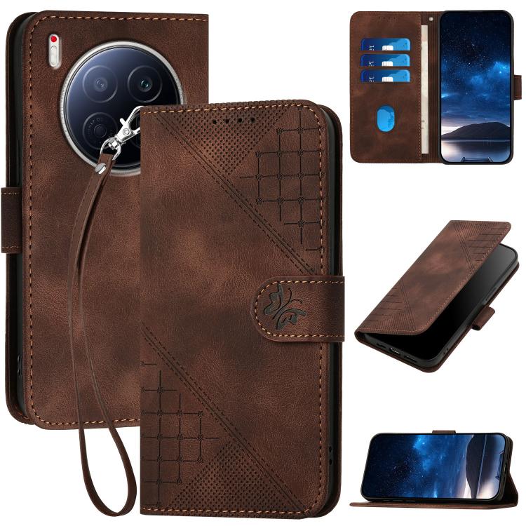 Grid Butterfly Embossed Pattern Leather Phone Case with Lanyard, For Tecno Pova Curve 2 5G, For Tecno Spark Go 3 / Pop 20 4G, For Tecno Spark 50 4G, For Tecno Camon 50 Pro 4G, For Tecno Camon 50 4G, For Tecno Spark Slim, For Tecno Spark 40 4G          ...