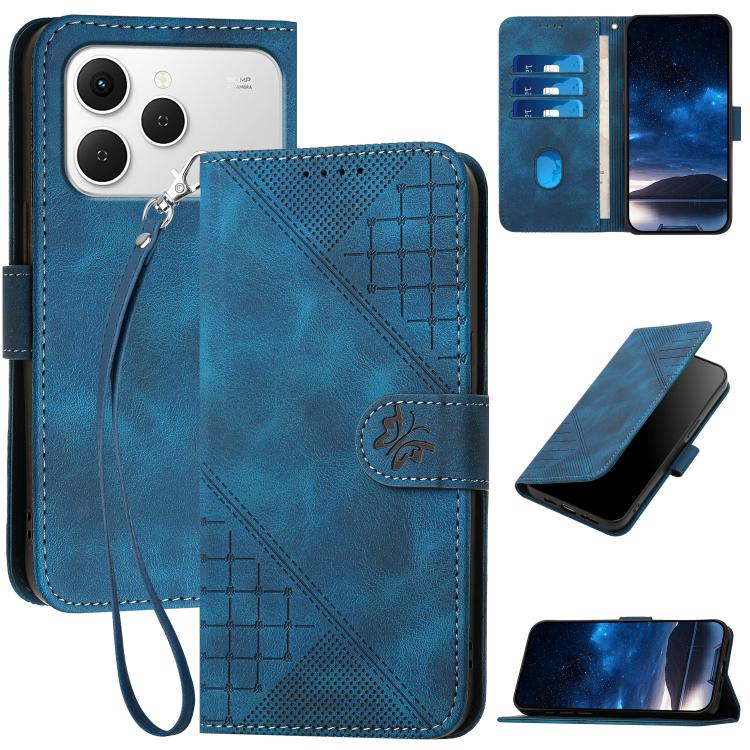 Grid Butterfly Embossed Pattern Leather Phone Case with Lanyard, For Tecno Pova Curve 2 5G, For Tecno Spark Go 3 / Pop 20 4G, For Tecno Spark 50 4G, For Tecno Camon 50 Pro 4G, For Tecno Camon 50 4G, For Tecno Spark Slim, For Tecno Spark 40 4G          ...