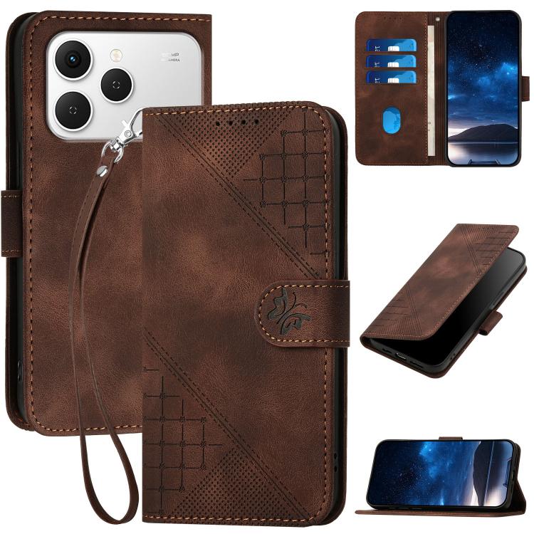 Grid Butterfly Embossed Pattern Leather Phone Case with Lanyard, For Tecno Pova Curve 2 5G, For Tecno Spark Go 3 / Pop 20 4G, For Tecno Spark 50 4G, For Tecno Camon 50 Pro 4G, For Tecno Camon 50 4G, For Tecno Spark Slim, For Tecno Spark 40 4G          ...