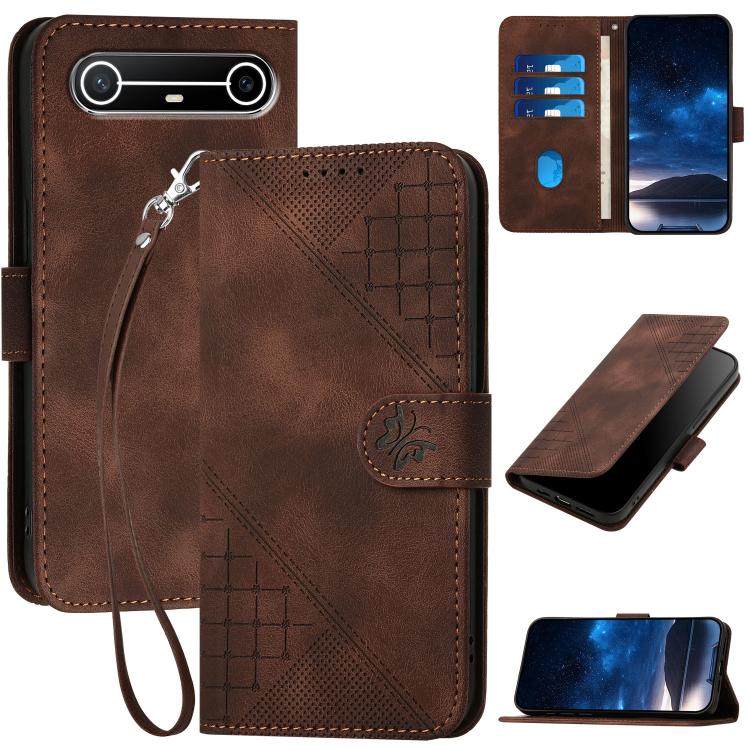 Grid Butterfly Embossed Pattern Leather Phone Case with Lanyard, For Tecno Pova Curve 2 5G, For Tecno Spark Go 3 / Pop 20 4G, For Tecno Spark 50 4G, For Tecno Camon 50 Pro 4G, For Tecno Camon 50 4G, For Tecno Spark Slim, For Tecno Spark 40 4G          ...