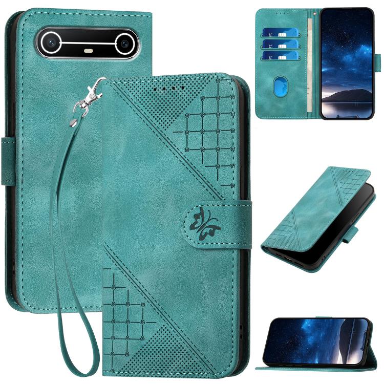 Grid Butterfly Embossed Pattern Leather Phone Case with Lanyard, For Tecno Pova Curve 2 5G, For Tecno Spark Go 3 / Pop 20 4G, For Tecno Spark 50 4G, For Tecno Camon 50 Pro 4G, For Tecno Camon 50 4G, For Tecno Spark Slim, For Tecno Spark 40 4G          ...