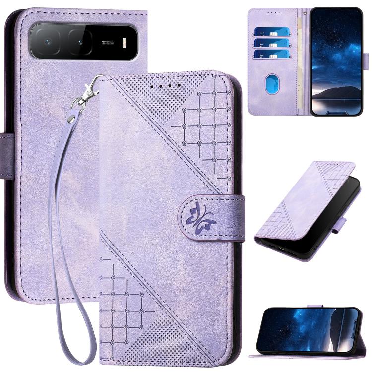 Grid Butterfly Embossed Pattern Leather Phone Case with Lanyard, For Tecno Pova Curve 2 5G, For Tecno Spark Go 3 / Pop 20 4G, For Tecno Spark 50 4G, For Tecno Camon 50 Pro 4G, For Tecno Camon 50 4G, For Tecno Spark Slim, For Tecno Spark 40 4G          ...