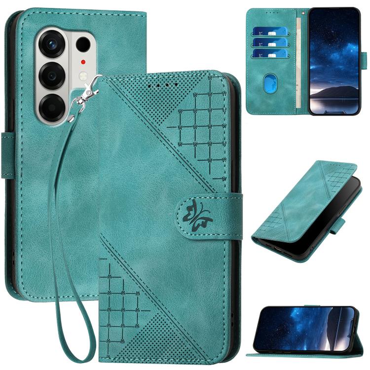 Grid Butterfly Embossed Pattern Leather Phone Case with Lanyard, For Tecno Pova Curve 2 5G, For Tecno Spark Go 3 / Pop 20 4G, For Tecno Spark 50 4G, For Tecno Camon 50 Pro 4G, For Tecno Camon 50 4G, For Tecno Spark Slim, For Tecno Spark 40 4G          ...