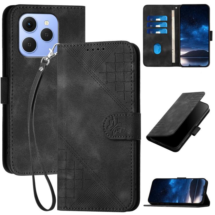 Grid Butterfly Embossed Pattern Leather Phone Case with Lanyard, For Tecno Pova Curve 2 5G, For Tecno Spark Go 3 / Pop 20 4G, For Tecno Spark 50 4G, For Tecno Camon 50 Pro 4G, For Tecno Camon 50 4G, For Tecno Spark Slim, For Tecno Spark 40 4G          ...