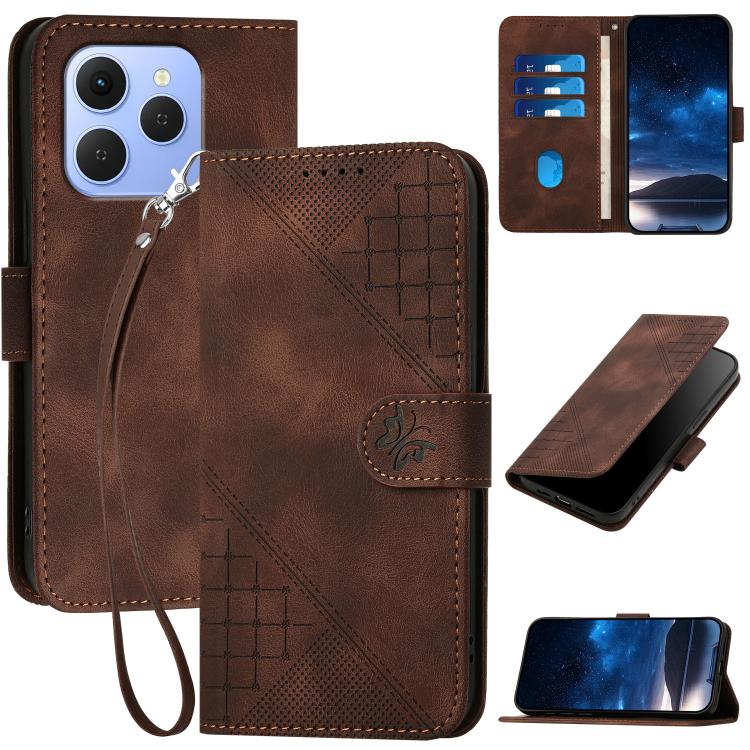 Grid Butterfly Embossed Pattern Leather Phone Case with Lanyard, For Tecno Pova Curve 2 5G, For Tecno Spark Go 3 / Pop 20 4G, For Tecno Spark 50 4G, For Tecno Camon 50 Pro 4G, For Tecno Camon 50 4G, For Tecno Spark Slim, For Tecno Spark 40 4G          ...