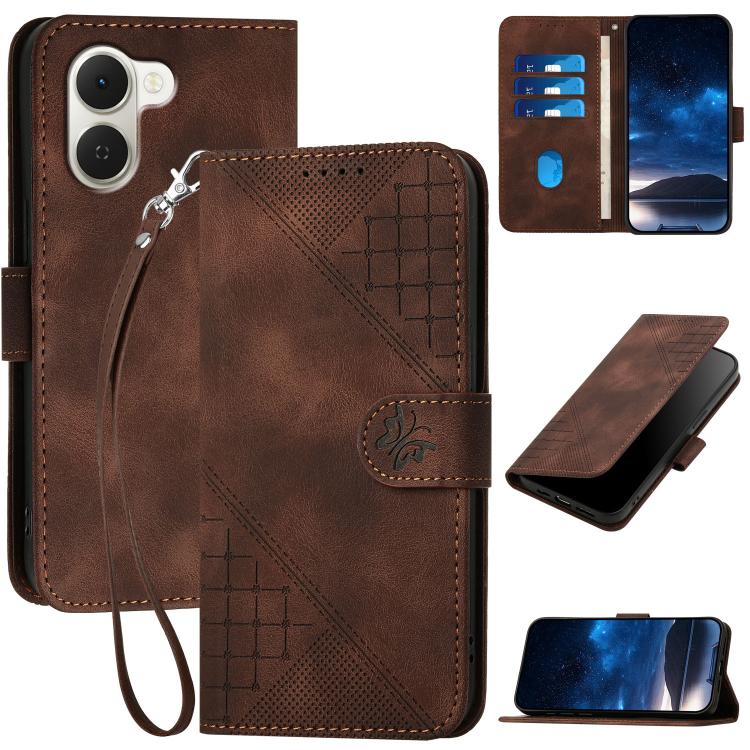Grid Butterfly Embossed Pattern Leather Phone Case with Lanyard, For Tecno Pova Curve 2 5G, For Tecno Spark Go 3 / Pop 20 4G, For Tecno Spark 50 4G, For Tecno Camon 50 Pro 4G, For Tecno Camon 50 4G, For Tecno Spark Slim, For Tecno Spark 40 4G          ...