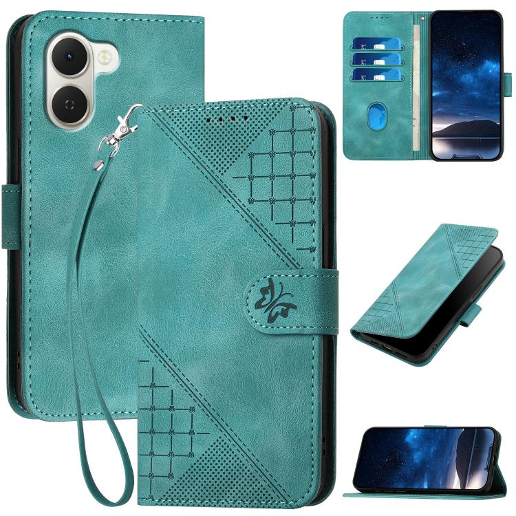 Grid Butterfly Embossed Pattern Leather Phone Case with Lanyard, For Tecno Pova Curve 2 5G, For Tecno Spark Go 3 / Pop 20 4G, For Tecno Spark 50 4G, For Tecno Camon 50 Pro 4G, For Tecno Camon 50 4G, For Tecno Spark Slim, For Tecno Spark 40 4G          ...