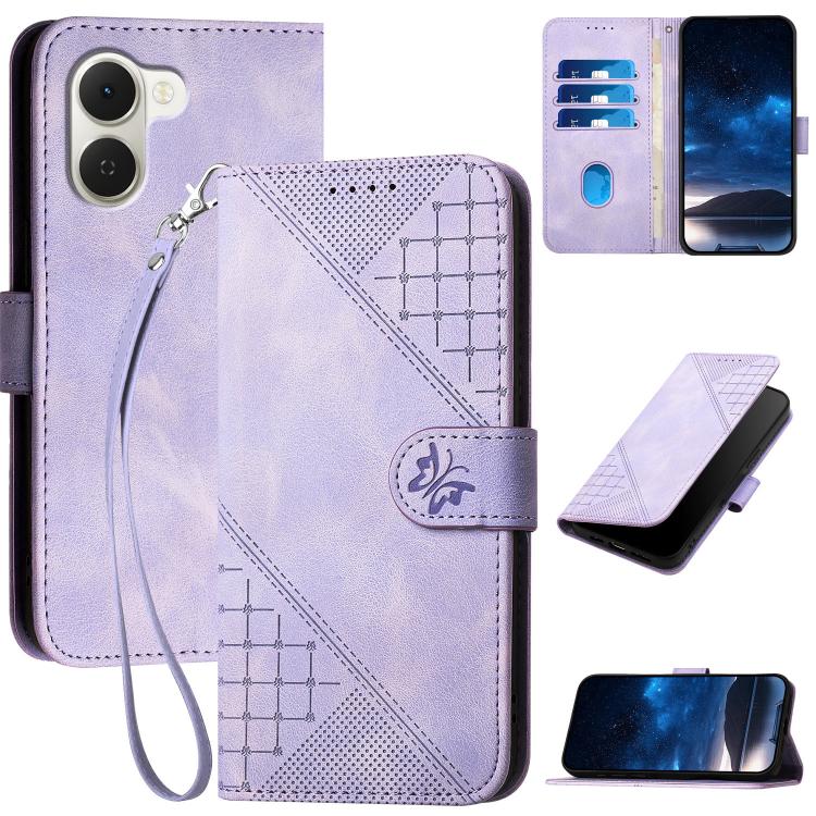 Grid Butterfly Embossed Pattern Leather Phone Case with Lanyard, For Tecno Pova Curve 2 5G, For Tecno Spark Go 3 / Pop 20 4G, For Tecno Spark 50 4G, For Tecno Camon 50 Pro 4G, For Tecno Camon 50 4G, For Tecno Spark Slim, For Tecno Spark 40 4G          ...