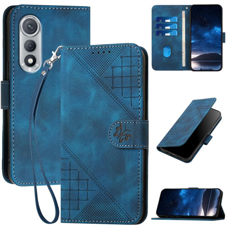 Grid Butterfly Embossed Pattern Leather Phone Case with Lanyard, For Tecno Pova Curve 2 5G, For Tecno Spark Go 3 / Pop 20 4G, For Tecno Spark 50 4G, For Tecno Camon 50 Pro 4G, For Tecno Camon 50 4G, For Tecno Spark Slim, For Tecno Spark 40 4G          ...