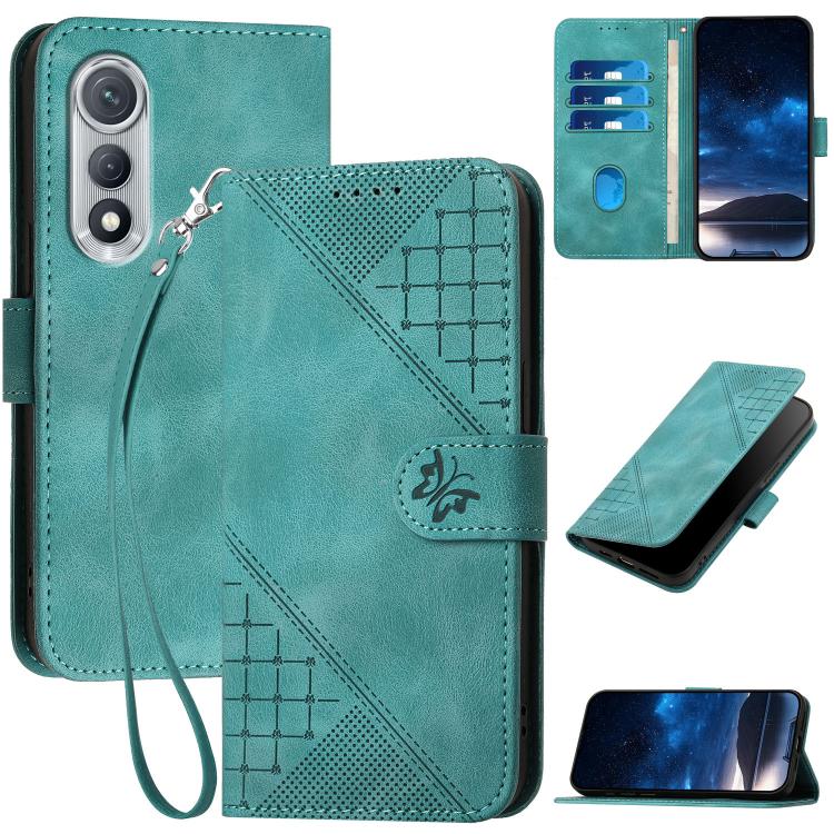 Grid Butterfly Embossed Pattern Leather Phone Case with Lanyard, For Tecno Pova Curve 2 5G, For Tecno Spark Go 3 / Pop 20 4G, For Tecno Spark 50 4G, For Tecno Camon 50 Pro 4G, For Tecno Camon 50 4G, For Tecno Spark Slim, For Tecno Spark 40 4G          ...