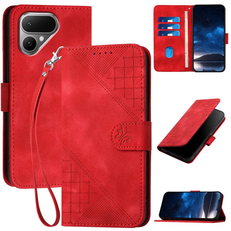 Grid Butterfly Embossed Pattern Leather Phone Case with Lanyard, For Tecno Pova Curve 2 5G, For Tecno Spark Go 3 / Pop 20 4G, For Tecno Spark 50 4G, For Tecno Camon 50 Pro 4G, For Tecno Camon 50 4G, For Tecno Spark Slim, For Tecno Spark 40 4G          ...
