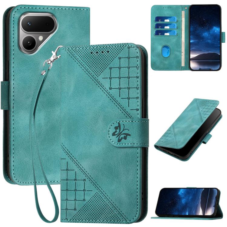 Grid Butterfly Embossed Pattern Leather Phone Case with Lanyard, For Tecno Pova Curve 2 5G, For Tecno Spark Go 3 / Pop 20 4G, For Tecno Spark 50 4G, For Tecno Camon 50 Pro 4G, For Tecno Camon 50 4G, For Tecno Spark Slim, For Tecno Spark 40 4G          ...