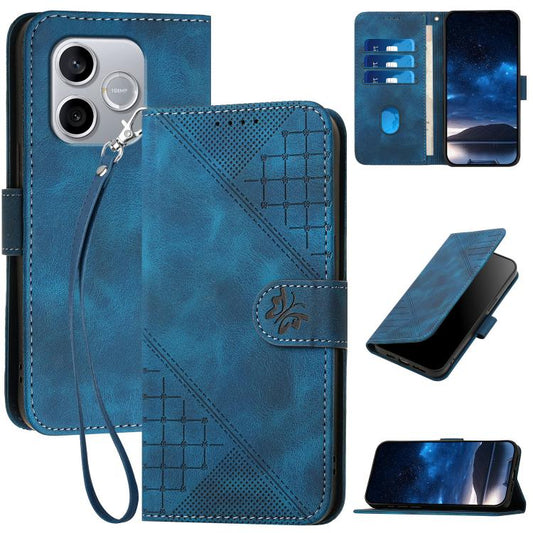 Grid Butterfly Embossed Pattern Leather Phone Case with Lanyard, For Honor 600 Lite Global, For Honor X8d 4G, For Honor Play 60A 5G, For Honor 500 / 500 Pro Global 155.8mm, For Honor X5c 4G / X5c Plus, For Honor Magic8 Pro, For Honor Magic8