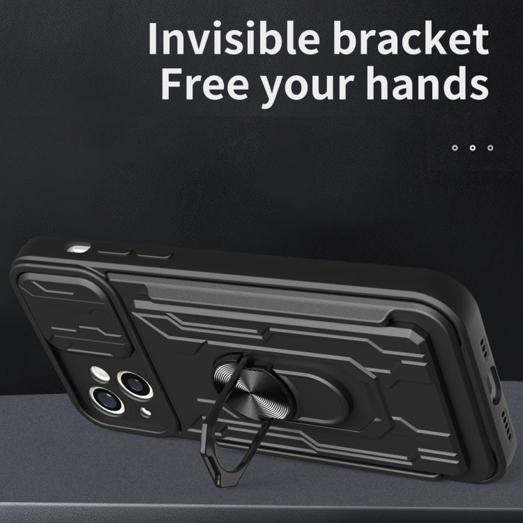 Sliding Camshield TPU+PC Phone Case with Card Slot, For iPhone 15