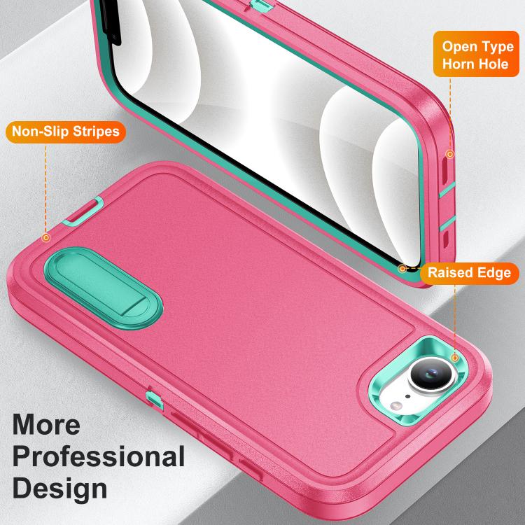 Rugged PC + Silicone Phone Case with Holder, For iPhone 17e / 16e, For iPhone 17 Pro Max, For iPhone 17 Pro, For iPhone 17, For iPhone Air, For iPhone 16 Pro Max, For iPhone 16 Pro, For iPhone 16 Plus, For iPhone 16