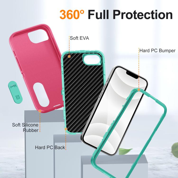 Rugged PC + Silicone Phone Case with Holder, For iPhone 17e / 16e, For iPhone 17 Pro Max, For iPhone 17 Pro, For iPhone 17, For iPhone Air, For iPhone 16 Pro Max, For iPhone 16 Pro, For iPhone 16 Plus, For iPhone 16