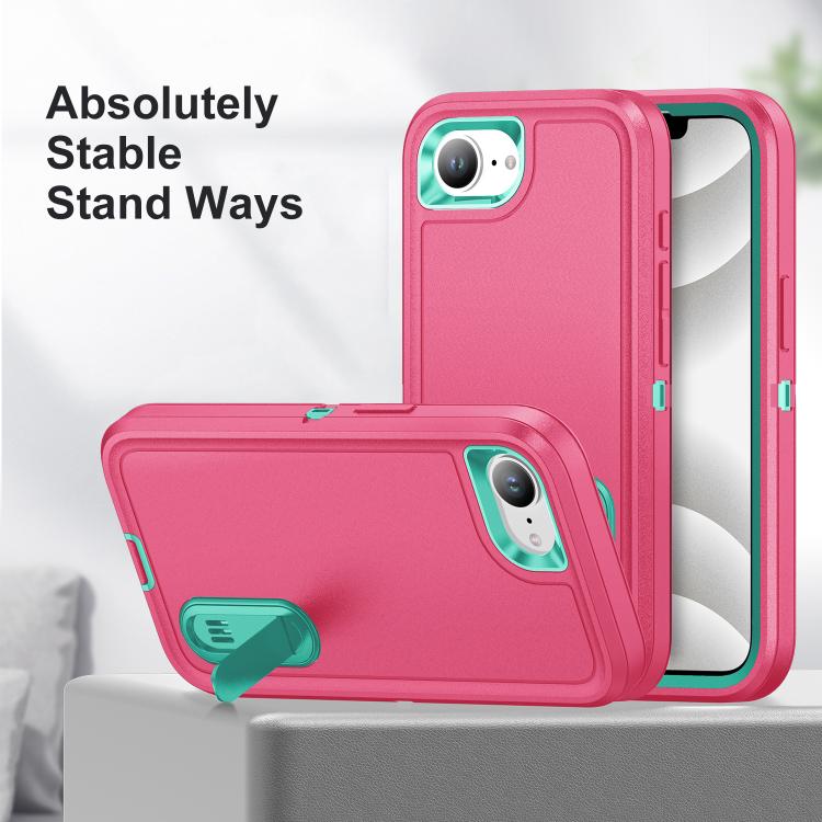 Rugged PC + Silicone Phone Case with Holder, For iPhone 17e / 16e, For iPhone 17 Pro Max, For iPhone 17 Pro, For iPhone 17, For iPhone Air, For iPhone 16 Pro Max, For iPhone 16 Pro, For iPhone 16 Plus, For iPhone 16