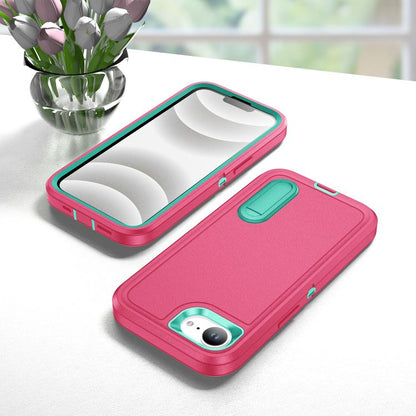 Rugged PC + Silicone Phone Case with Holder, For iPhone 17e / 16e, For iPhone 17 Pro Max, For iPhone 17 Pro, For iPhone 17, For iPhone Air, For iPhone 16 Pro Max, For iPhone 16 Pro, For iPhone 16 Plus, For iPhone 16