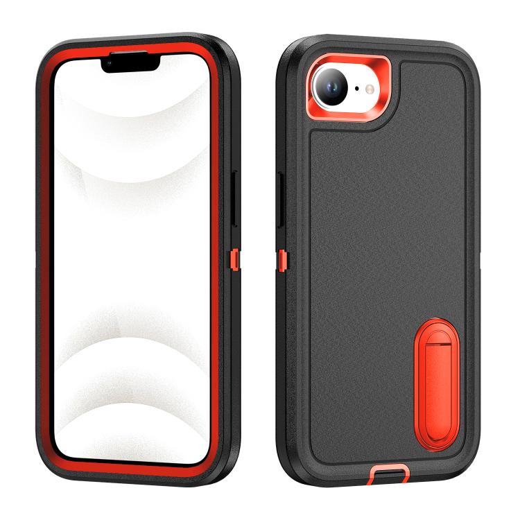 Rugged PC + Silicone Phone Case with Holder, For iPhone 17e / 16e, For iPhone 17 Pro Max, For iPhone 17 Pro, For iPhone 17, For iPhone Air, For iPhone 16 Pro Max, For iPhone 16 Pro, For iPhone 16 Plus, For iPhone 16