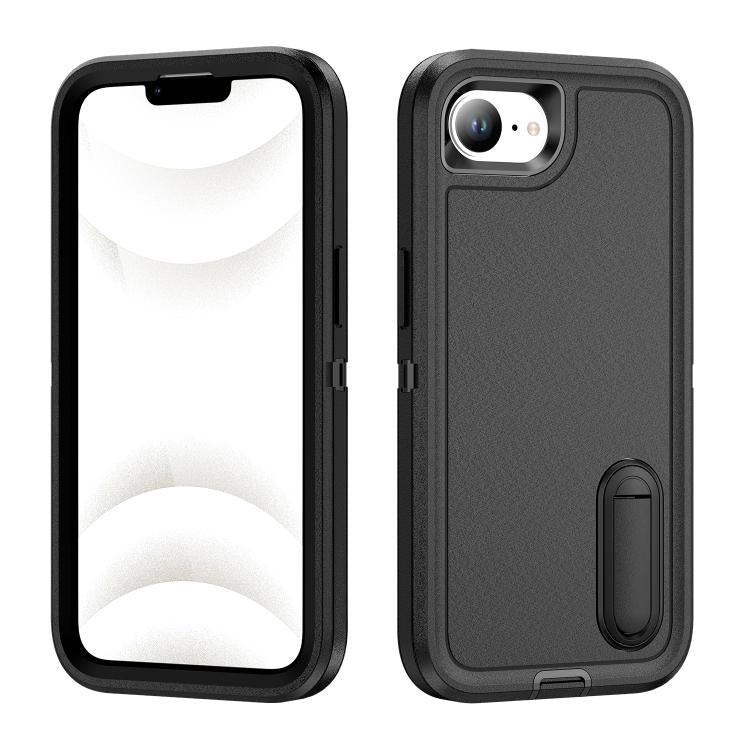Rugged PC + Silicone Phone Case with Holder, For iPhone 17e / 16e, For iPhone 17 Pro Max, For iPhone 17 Pro, For iPhone 17, For iPhone Air, For iPhone 16 Pro Max, For iPhone 16 Pro, For iPhone 16 Plus, For iPhone 16