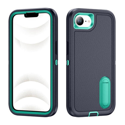 Rugged PC + Silicone Phone Case with Holder, For iPhone 17e / 16e, For iPhone 17 Pro Max, For iPhone 17 Pro, For iPhone 17, For iPhone Air, For iPhone 16 Pro Max, For iPhone 16 Pro, For iPhone 16 Plus, For iPhone 16