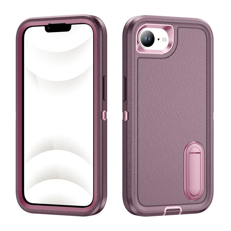 Rugged PC + Silicone Phone Case with Holder, For iPhone 17e / 16e, For iPhone 17 Pro Max, For iPhone 17 Pro, For iPhone 17, For iPhone Air, For iPhone 16 Pro Max, For iPhone 16 Pro, For iPhone 16 Plus, For iPhone 16