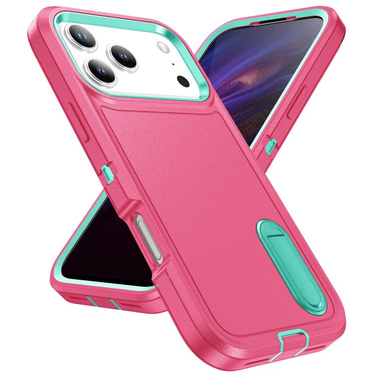 Rugged PC + Silicone Phone Case with Holder, For iPhone 18 Pro / 17 Pro, For iPhone 18 Pro Max / 17 Pro Max, For iPhone 17e / 16e, For iPhone 17, For iPhone Air, For iPhone 16 Pro Max, For iPhone 16 Pro, For iPhone 16 Plus, For iPhone 16