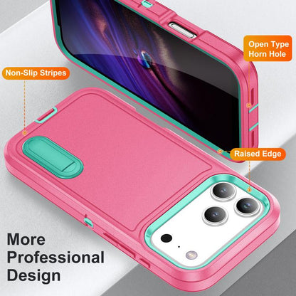 Rugged PC + Silicone Phone Case with Holder, For iPhone 18 Pro / 17 Pro, For iPhone 18 Pro Max / 17 Pro Max, For iPhone 17e / 16e, For iPhone 17, For iPhone Air, For iPhone 16 Pro Max, For iPhone 16 Pro, For iPhone 16 Plus, For iPhone 16