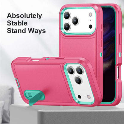 Rugged PC + Silicone Phone Case with Holder, For iPhone 18 Pro / 17 Pro, For iPhone 18 Pro Max / 17 Pro Max, For iPhone 17e / 16e, For iPhone 17, For iPhone Air, For iPhone 16 Pro Max, For iPhone 16 Pro, For iPhone 16 Plus, For iPhone 16