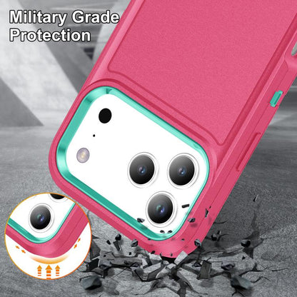 Rugged PC + Silicone Phone Case with Holder, For iPhone 18 Pro / 17 Pro, For iPhone 18 Pro Max / 17 Pro Max, For iPhone 17e / 16e, For iPhone 17, For iPhone Air, For iPhone 16 Pro Max, For iPhone 16 Pro, For iPhone 16 Plus, For iPhone 16