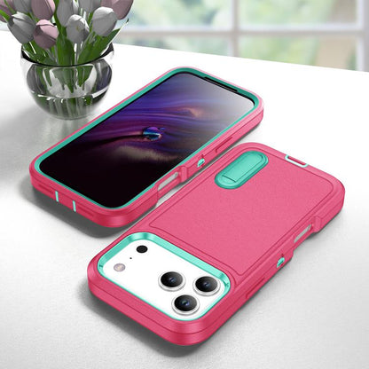 Rugged PC + Silicone Phone Case with Holder, For iPhone 18 Pro / 17 Pro, For iPhone 18 Pro Max / 17 Pro Max, For iPhone 17e / 16e, For iPhone 17, For iPhone Air, For iPhone 16 Pro Max, For iPhone 16 Pro, For iPhone 16 Plus, For iPhone 16