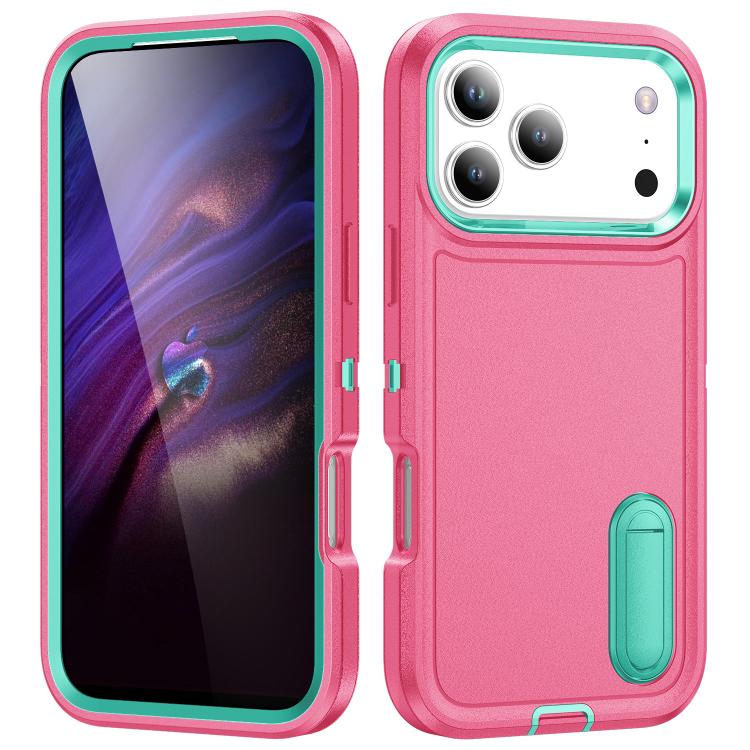 Rugged PC + Silicone Phone Case with Holder, For iPhone 18 Pro / 17 Pro, For iPhone 18 Pro Max / 17 Pro Max, For iPhone 17e / 16e, For iPhone 17, For iPhone Air, For iPhone 16 Pro Max, For iPhone 16 Pro, For iPhone 16 Plus, For iPhone 16