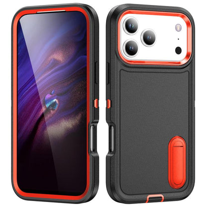 Rugged PC + Silicone Phone Case with Holder, For iPhone 18 Pro / 17 Pro, For iPhone 18 Pro Max / 17 Pro Max, For iPhone 17e / 16e, For iPhone 17, For iPhone Air, For iPhone 16 Pro Max, For iPhone 16 Pro, For iPhone 16 Plus, For iPhone 16
