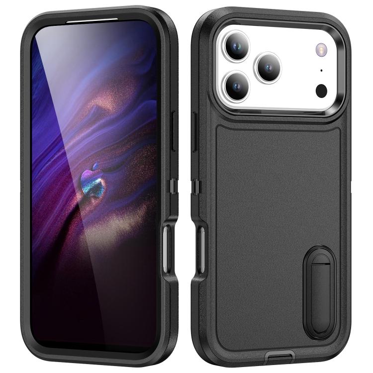 Rugged PC + Silicone Phone Case with Holder, For iPhone 18 Pro / 17 Pro, For iPhone 18 Pro Max / 17 Pro Max, For iPhone 17e / 16e, For iPhone 17, For iPhone Air, For iPhone 16 Pro Max, For iPhone 16 Pro, For iPhone 16 Plus, For iPhone 16
