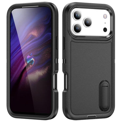 Rugged PC + Silicone Phone Case with Holder, For iPhone 18 Pro / 17 Pro, For iPhone 18 Pro Max / 17 Pro Max, For iPhone 17e / 16e, For iPhone 17, For iPhone Air, For iPhone 16 Pro Max, For iPhone 16 Pro, For iPhone 16 Plus, For iPhone 16