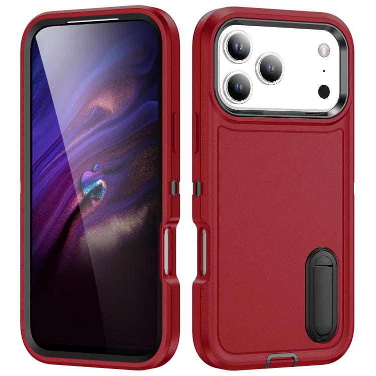 Rugged PC + Silicone Phone Case with Holder, For iPhone 18 Pro / 17 Pro, For iPhone 18 Pro Max / 17 Pro Max, For iPhone 17e / 16e, For iPhone 17, For iPhone Air, For iPhone 16 Pro Max, For iPhone 16 Pro, For iPhone 16 Plus, For iPhone 16
