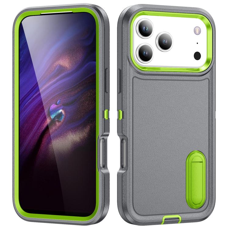 Rugged PC + Silicone Phone Case with Holder, For iPhone 18 Pro / 17 Pro, For iPhone 18 Pro Max / 17 Pro Max, For iPhone 17e / 16e, For iPhone 17, For iPhone Air, For iPhone 16 Pro Max, For iPhone 16 Pro, For iPhone 16 Plus, For iPhone 16