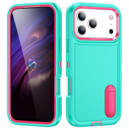Rugged PC + Silicone Phone Case with Holder, For iPhone 18 Pro / 17 Pro, For iPhone 18 Pro Max / 17 Pro Max, For iPhone 17e / 16e, For iPhone 17, For iPhone Air, For iPhone 16 Pro Max, For iPhone 16 Pro, For iPhone 16 Plus, For iPhone 16